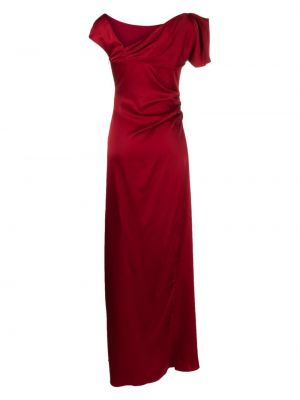 Drapiruotas asimetriškas vakarinė suknelė satininis Del Core raudona