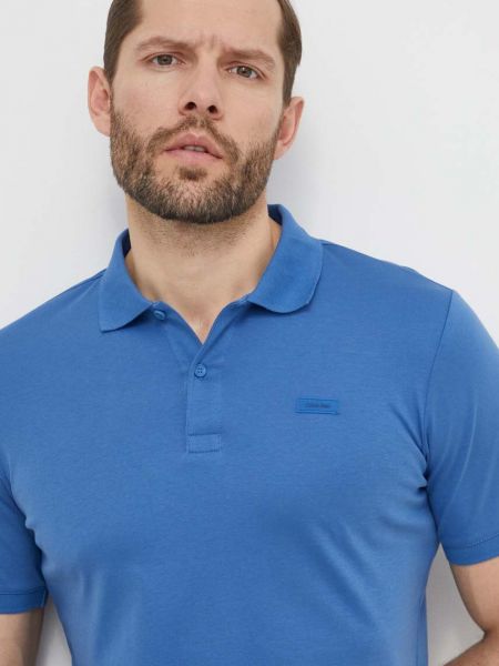 Памучна тениска с дълъг ръкав Calvin Klein синьо