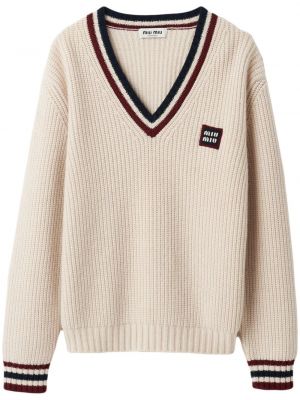 Sweter z kaszmiru w paski Miu Miu biały
