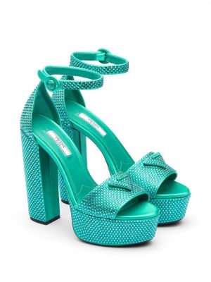 Satīna sandales ar platformu ar radzēm Prada zaļš