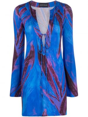 Dlouhé šaty s potiskem s dlouhými rukávy s abstraktním vzorem Louisa Ballou modré