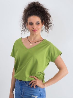 Bavlněné tričko s výstřihem do v Fashionhunters zelené
