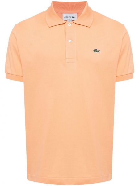 Памучна поло тениска на райета с апликация Lacoste оранжево