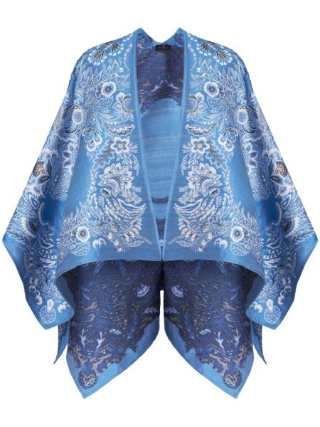 Φλοράλ παλτό ζακάρ ντραπέ Etro μπλε