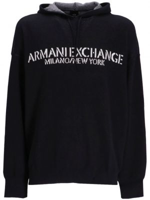 Βαμβακερός φούτερ με κουκούλα με σχέδιο Armani Exchange μπλε