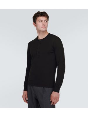 Lyocellový bavlnený sveter s dlhými rukávmi Tom Ford čierna