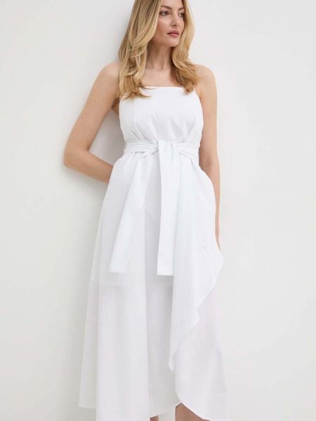 Rozkloszowana sukienka bawełniana Armani Exchange biała