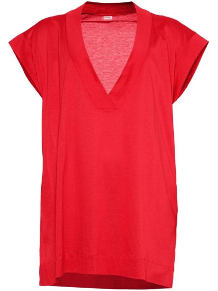Βαμβακερή μπλούζα με λαιμόκοψη v Eres κόκκινο
