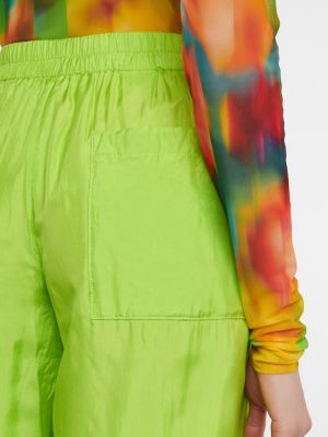 Bombažne svilene kratke hlače z visokim pasom Dries Van Noten zelena