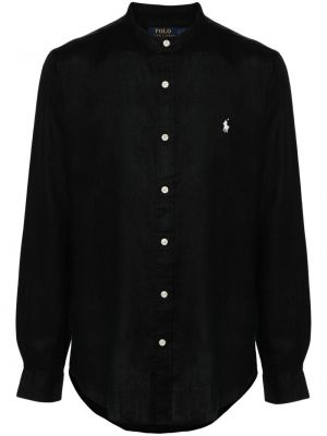 Lininis polo marškinėliai Polo Ralph Lauren juoda