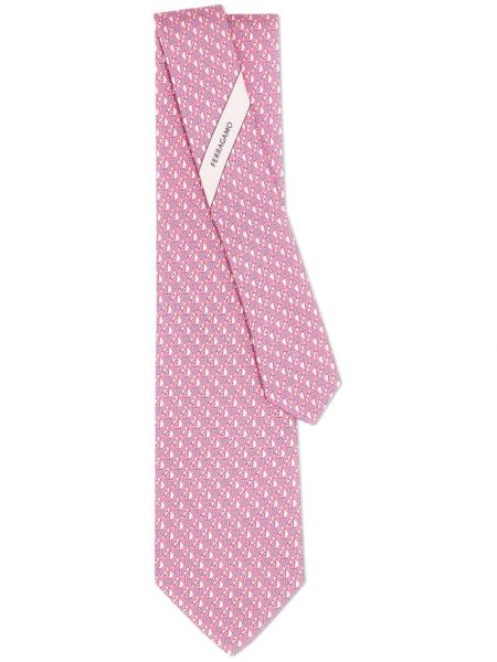 Μεταξωτή γραβάτα με σχέδιο Ferragamo ροζ