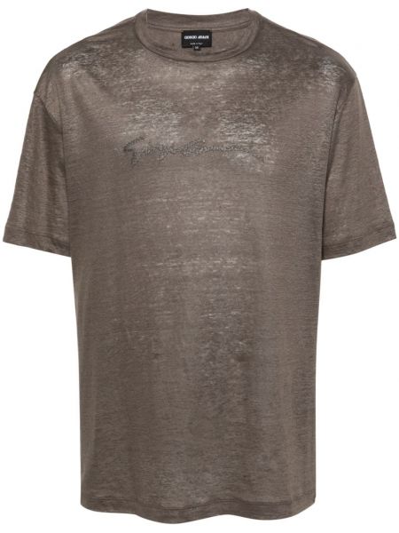 T-shirt brodé en lin Giorgio Armani
