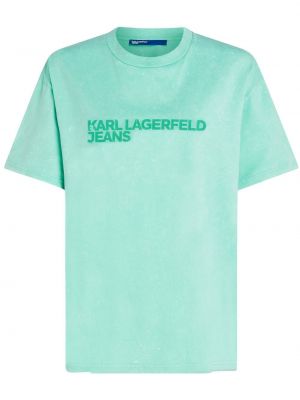Raštuotas medvilninis marškinėliai Karl Lagerfeld Jeans žalia