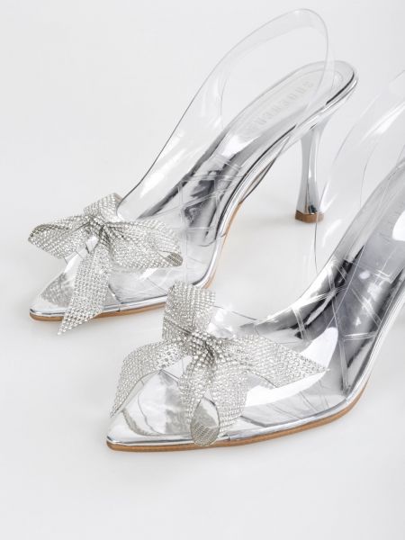 Pantofi cu funde transparente Shoeberry argintiu