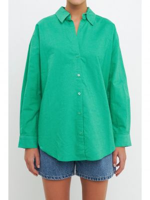 Женские льняные рубашки оверсайз English Factory зеленый