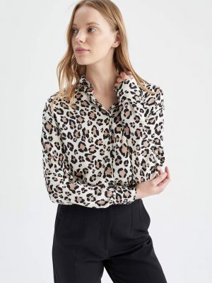 Леопардова атласна сорочка оверсайз Defacto