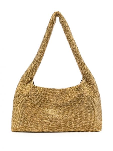 Τσάντα ώμου από διχτυωτό με πετραδάκια Kara χρυσό