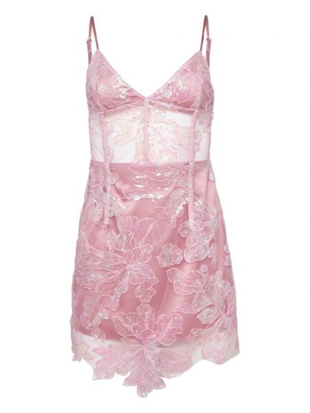 Φλοράλ κοκτέιλ φόρεμα με παγιέτες με δαντέλα Fleur Du Mal ροζ