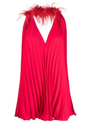 Plisirana koktejl obleka s perjem Styland rdeča