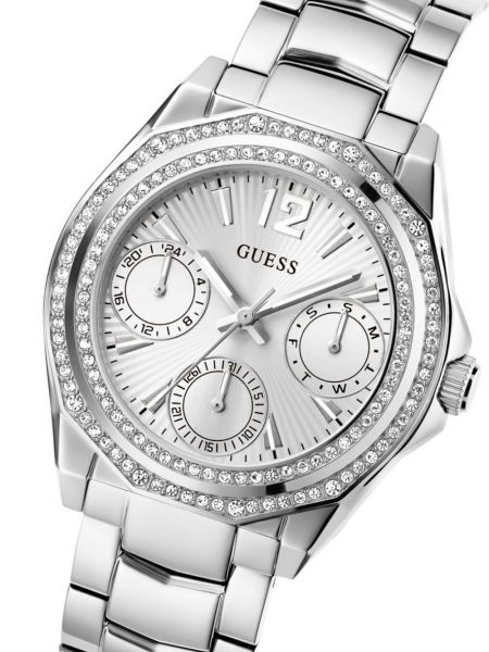Laikrodžiai su kristalais Guess Usa sidabrinė