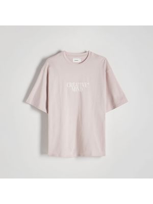 Koszulka z nadrukiem oversize Reserved różowa