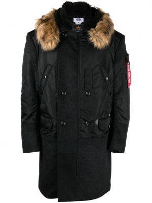Czarny płaszcz z kapturem filcowy Junya Watanabe