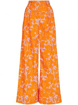 Květinové bavlněné volné kalhoty s vysokým pasem Essentiel Antwerp - oranžová