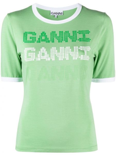 Raštuotas marškinėliai Ganni žalia