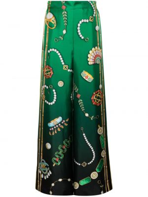 Jedwabne spodnie z nadrukiem Casablanca zielone