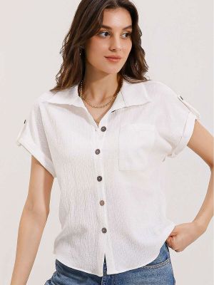 Megzta marškiniai trumpomis rankovėmis oversize Bigdart balta