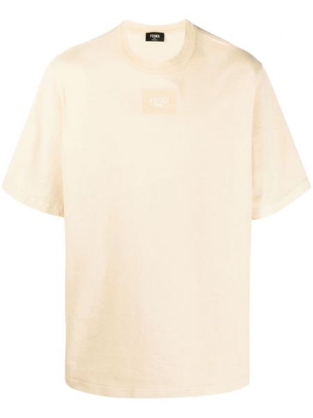 Medvilninis siuvinėtas marškinėliai Fendi geltona