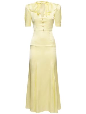 Μεταξωτή σατέν μini φόρεμα με κοντό μανίκι Alessandra Rich κίτρινο