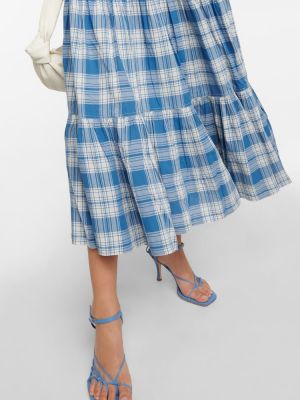 Kockované bavlnené dlouhé šaty Polo Ralph Lauren modrá