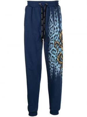 Памучни спортни панталони с принт Roberto Cavalli синьо