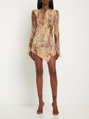Mini šaty s potlačou s leopardím vzorom Alessandra Rich