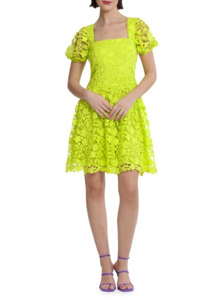Кружевное платье мини с пышными рукавами Donna Morgan зеленое