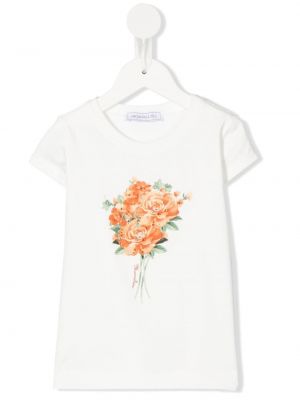 T-shirt med mönster i blommigt för tjejer Monnalisa vit