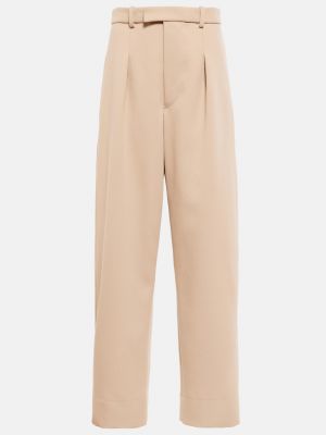 Шерстяные прямые брюки с высокой талией Wardrobe.nyc бежевые