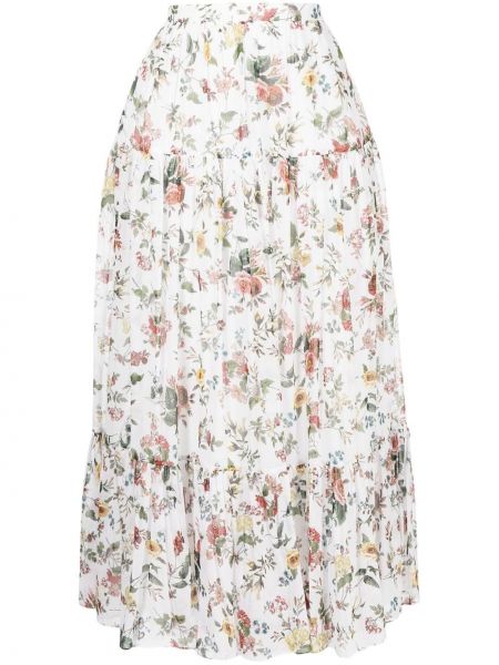 Kvetinová bavlnená sukňa s potlačou Erdem biela