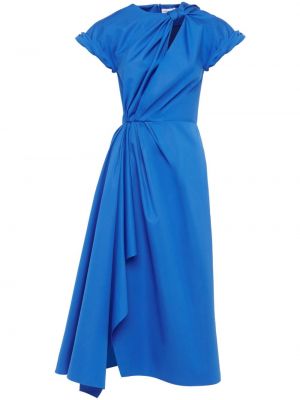 Bavlněné midi šaty na zip s kulatým výstřihem Alexander Mcqueen - modrá