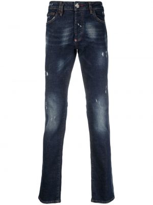 Proste jeansy z przetarciami Philipp Plein niebieskie