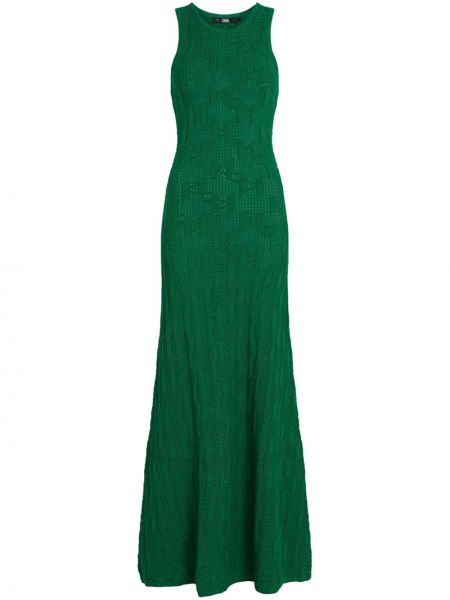 Žakárové pletené dlouhé šaty Karl Lagerfeld zelené