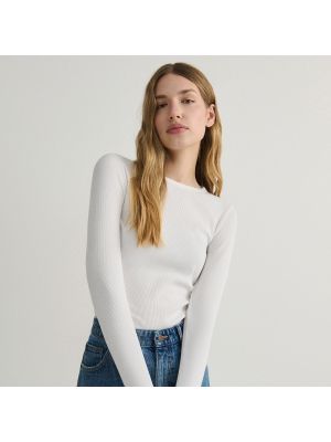 Bavlnené tričko s dlhými rukávmi s dlhými rukávmi Reserved biela