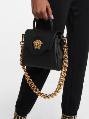 Кожени кожени чанта Versace черно