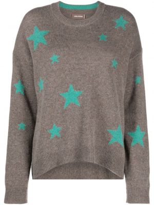 Kašmírový svetr s potiskem s hvězdami Zadig&voltaire hnědý