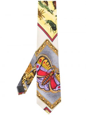 Raštuotas šilkinis kaklaraištis Versace Pre-owned geltona