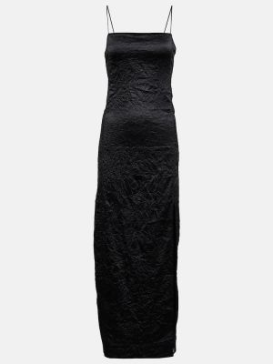 Saténové midi šaty Ganni černé