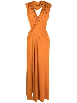 Drapované dlouhé šaty s kapucí jersey Alberta Ferretti oranžové