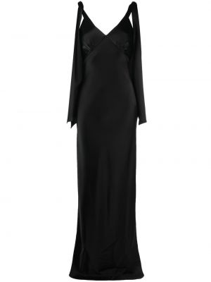 Satenska večerna obleka z v-izrezom V:pm Atelier črna