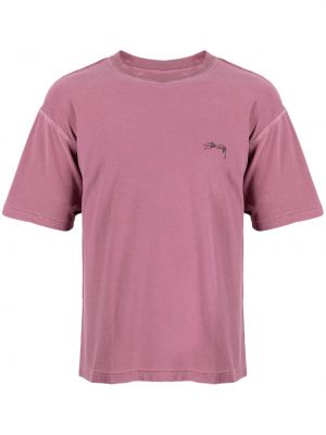 Koszulka bawełniana z nadrukiem Stussy fioletowa